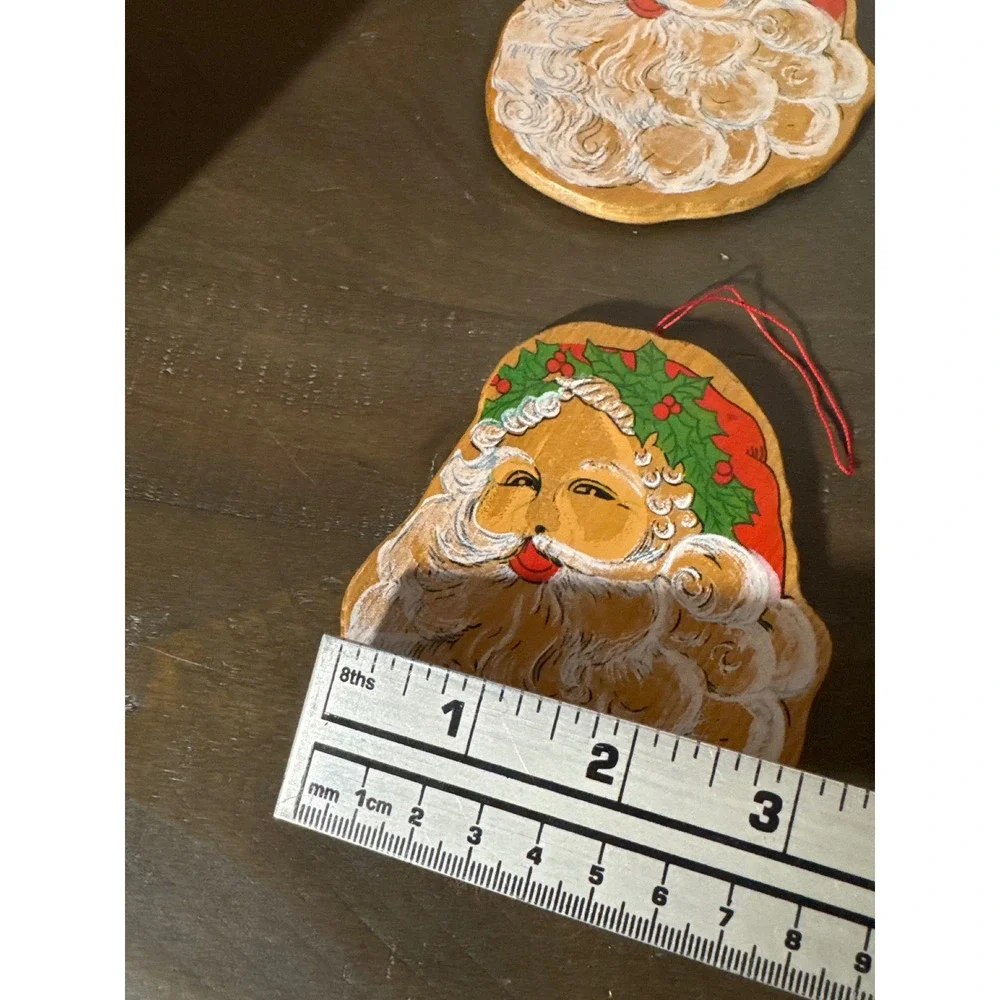 Vintage Style Hand Painted Wooden Santa Claus Christmas Ornaments Set of 6